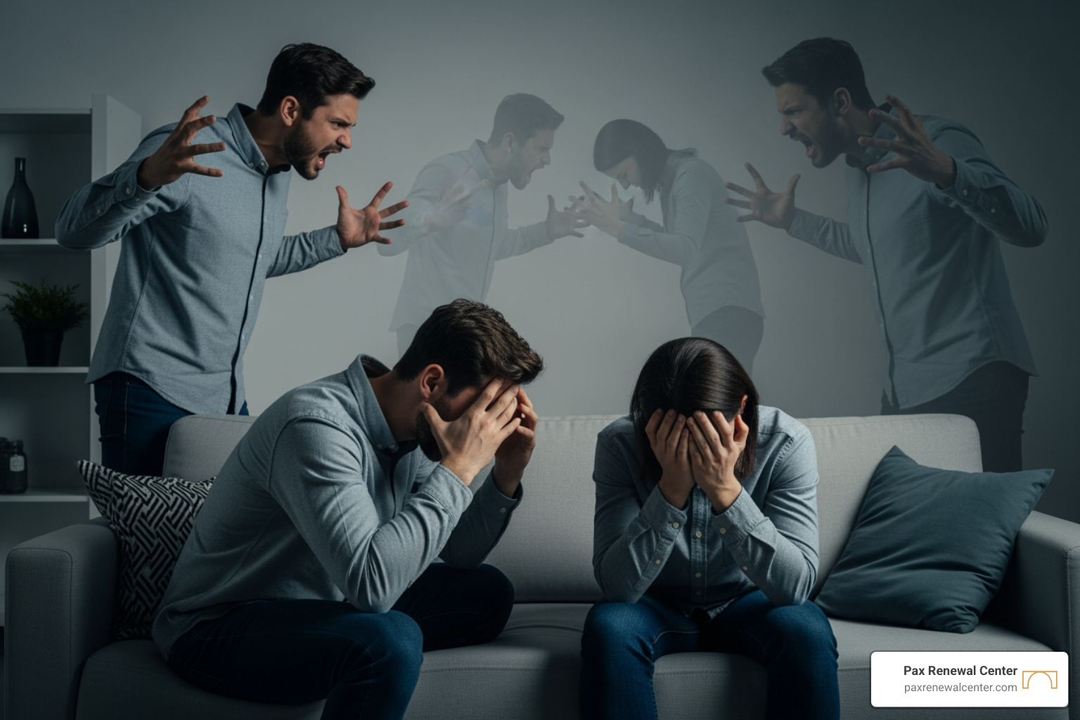 couple stuck in a repetitive argument emotional exhaustion déjà vu fight